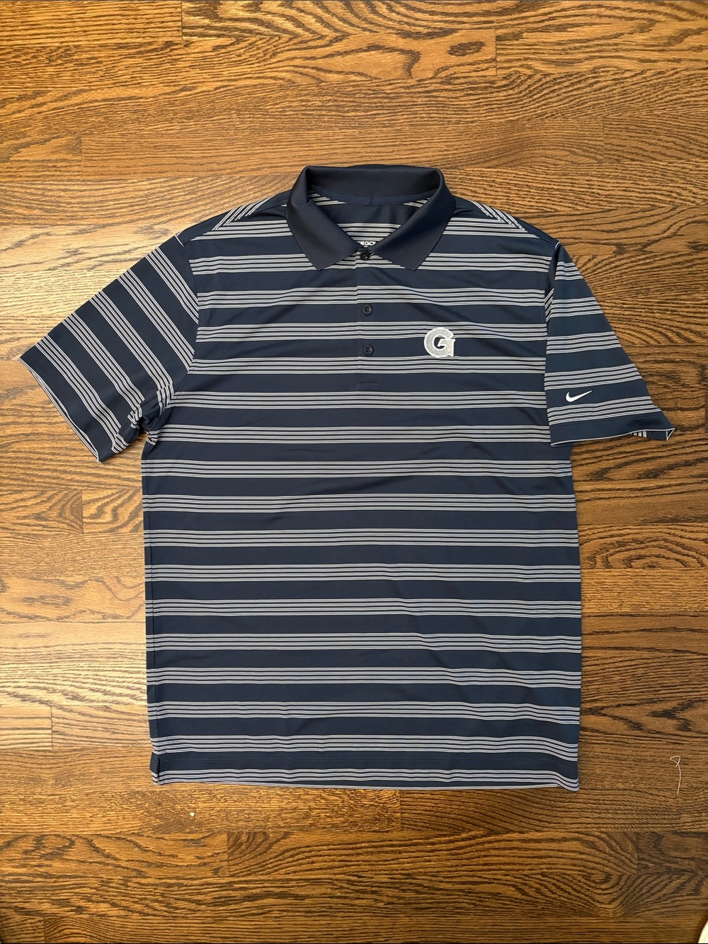 Nike Georgetown University Navy and White Striped Golf Polo. Size Large